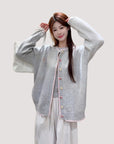 Light Grey Korean-Style Relaxed Knit Cardigan