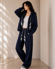Ribbon Hoodie & Wide-Leg Sweatpants Set