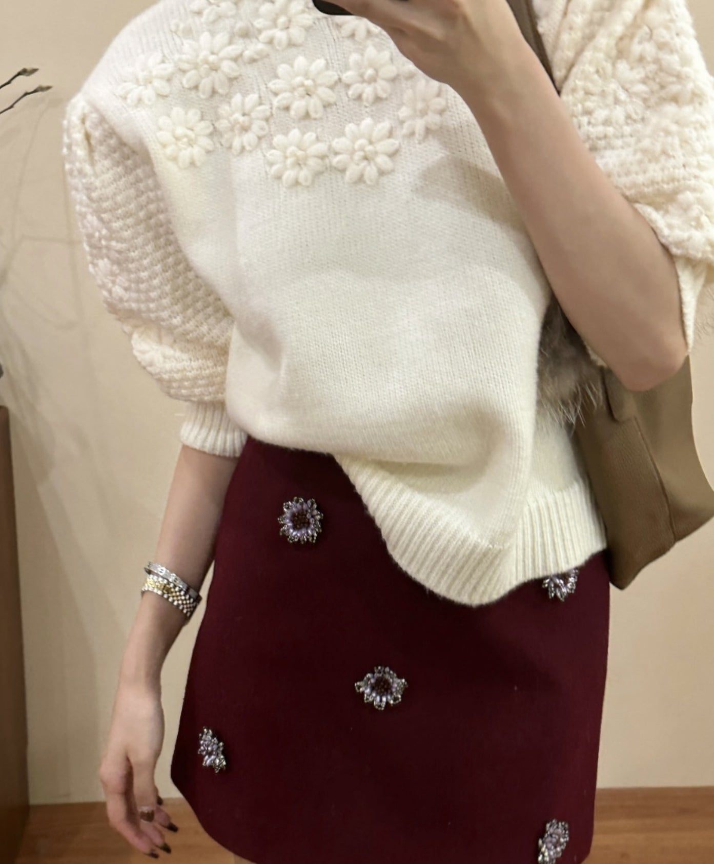 French Heavywork Chunky Floral Wool-Cashmere Sweater