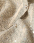 French-Style Sequin V-Neck Gray Knit Cardigan