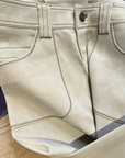 Vintage Suede Embroidered Contrast Stitch Wide-Leg Pants