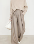 Shamoka Wool Camel Wide-Leg Curved Pants