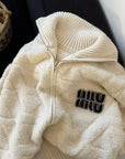 Extra-Thick Mu Style Stand Collar Zip Cardigan