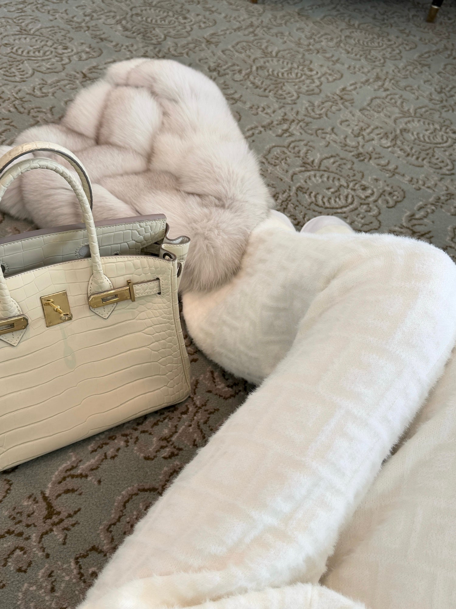 FF Textured Fleece-Lined Mink Wool Pants for Fall/Winter