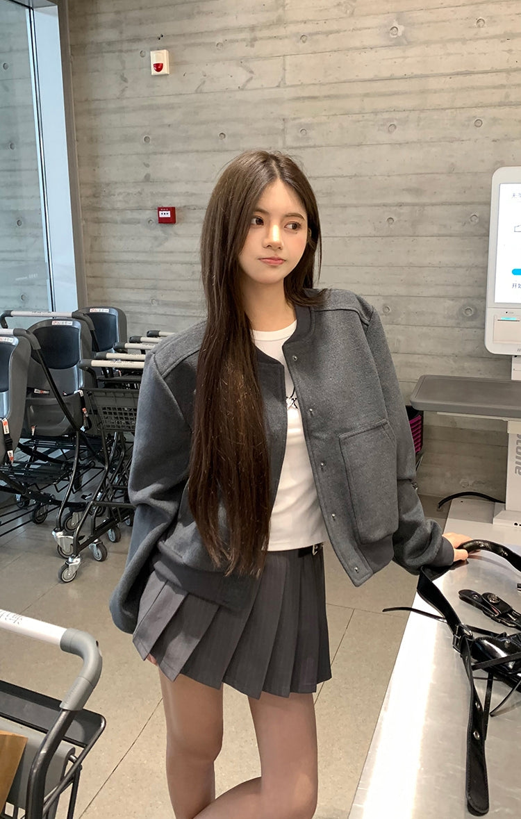 Grey Baseball Jacket + Hooded Sweatshirt 2-Piece Set