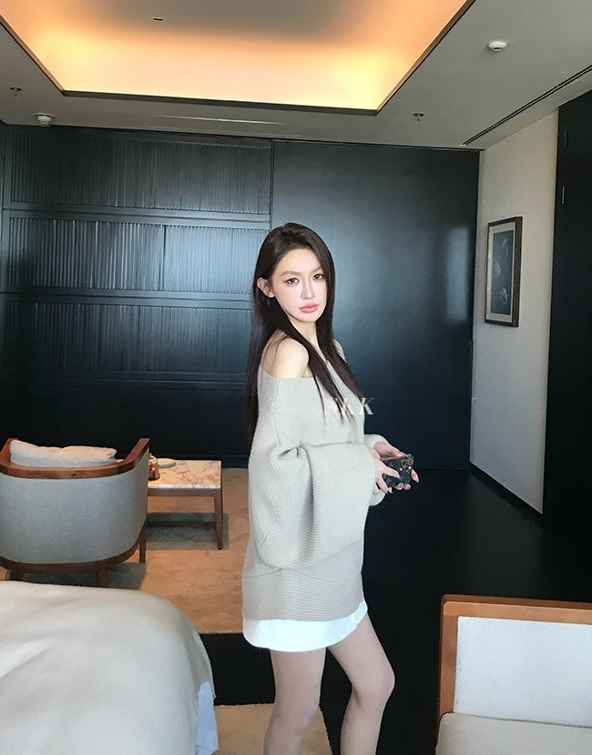 Asymmetrical Shoulder Chunky Knit Sweater
