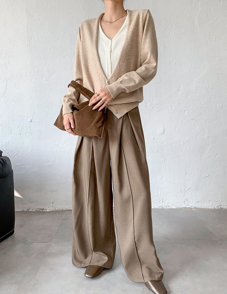 Rabbit Hair Blend Knit Set with Layered V-Neck Cardigan