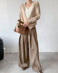 Rabbit Hair Blend Knit Set with Layered V-Neck Cardigan