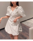 Detachable Bow Bubble Sleeve Dress