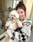 Korean OPEN YY Rose Jacquard Thick Knit Cardigan