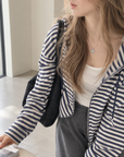 Korean-Inspired Blue Striped Hooded Zip-Up