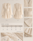Apricot Pleated Flare-Sleeve Dress