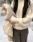 Double-Zip High Neck Thick Knit Cardigan