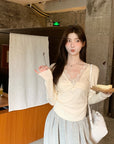 V-Neck Lace Spliced Pure Desire Knit Top