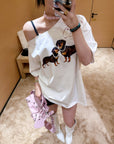JENNIE Style One-Shoulder Oversized Dachshund Cotton Tee