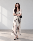 Ink Wash Print Maxi Skirt