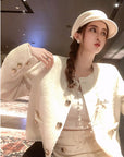 Wool Blend Bouclé Tweed Set with Golden Buttons