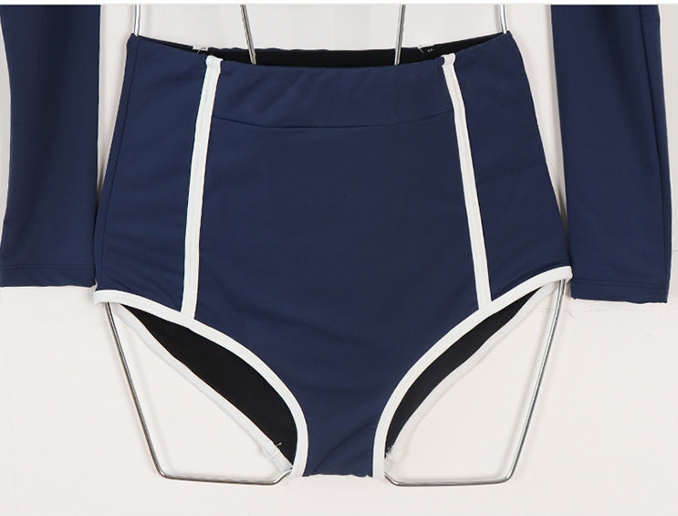 Korean-Style High-Waist Two-Piece Swimsuit with Tummy Coverage and Sun Protection