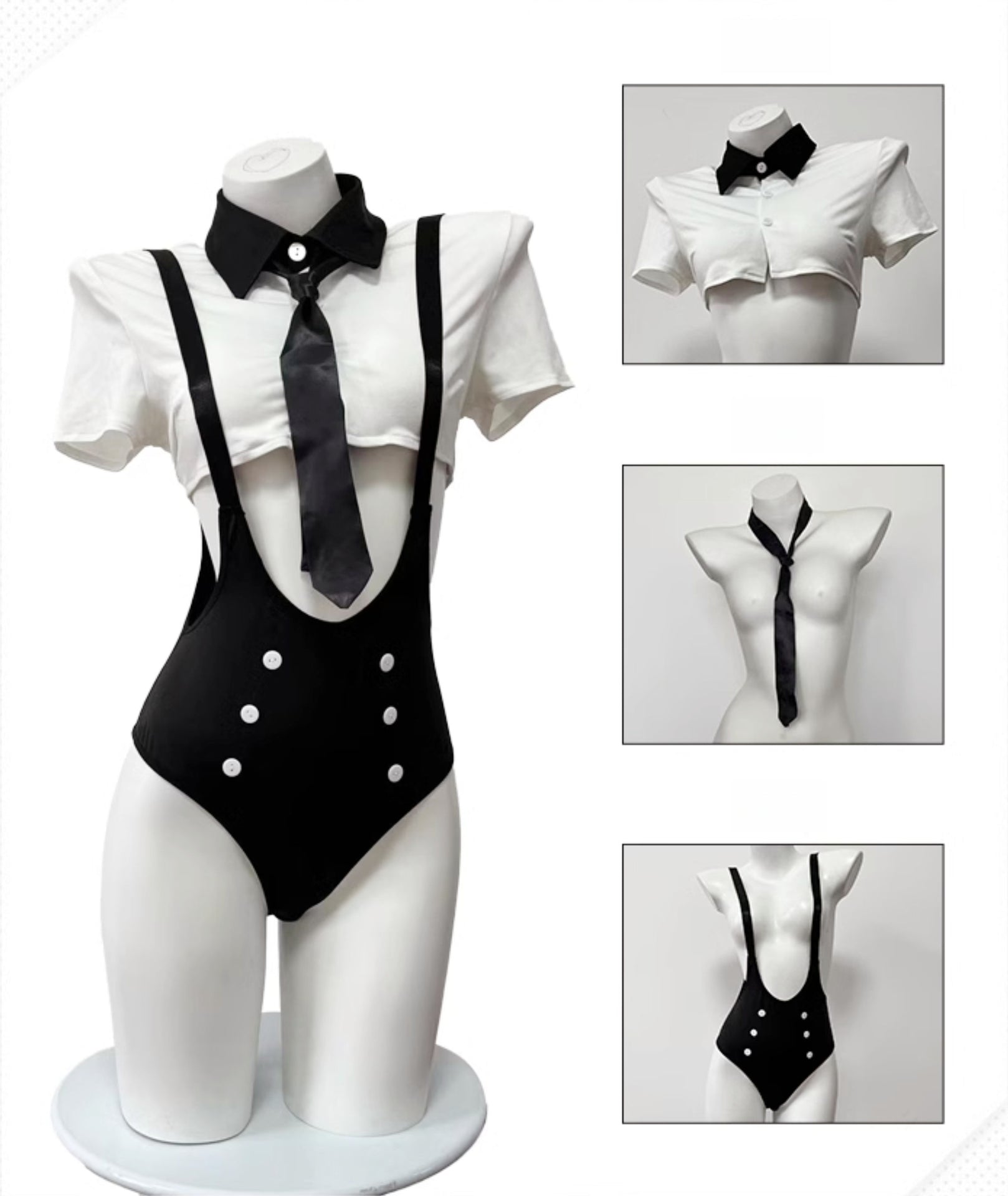 Open-Bust Secretary Style One-Piece Lingerie (with Stockings or Fishnets)
