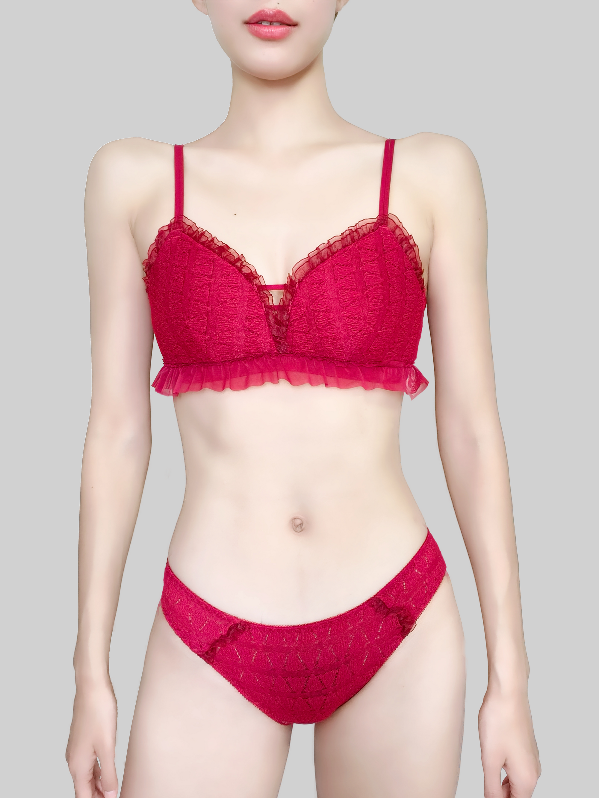 Red Wire-Free Deep V Bra