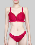 Red Wire-Free Deep V Bra