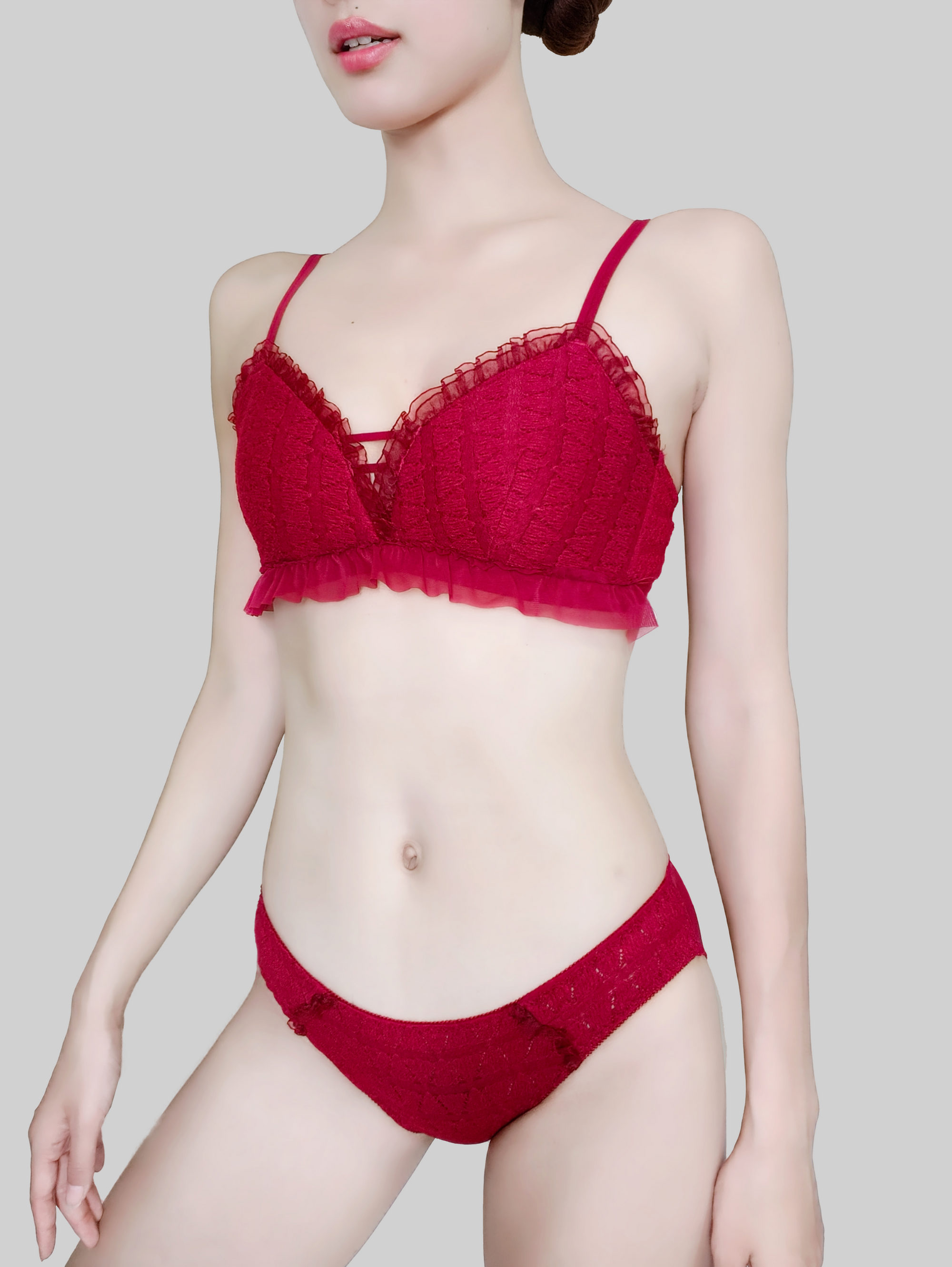 Red Wire-Free Deep V Bra