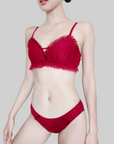 Red Wire-Free Deep V Bra