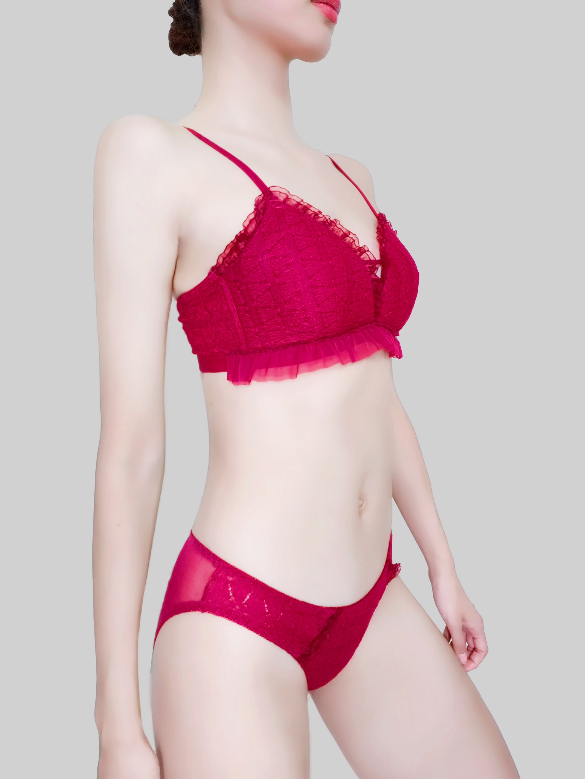 Red Wire-Free Deep V Bra