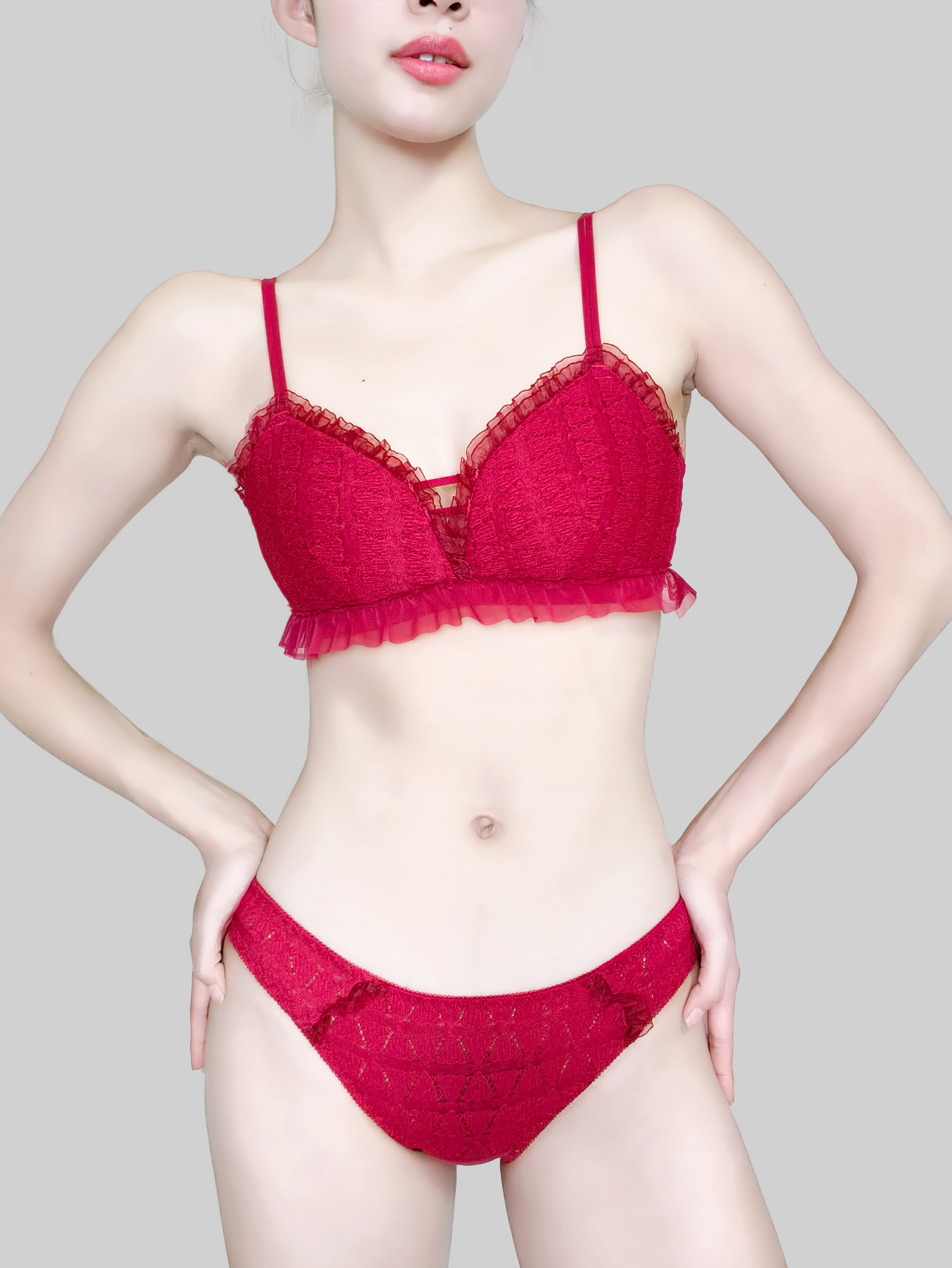 Red Wire-Free Deep V Bra