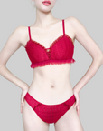 Red Wire-Free Deep V Bra