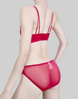 Red Wire-Free Deep V Bra