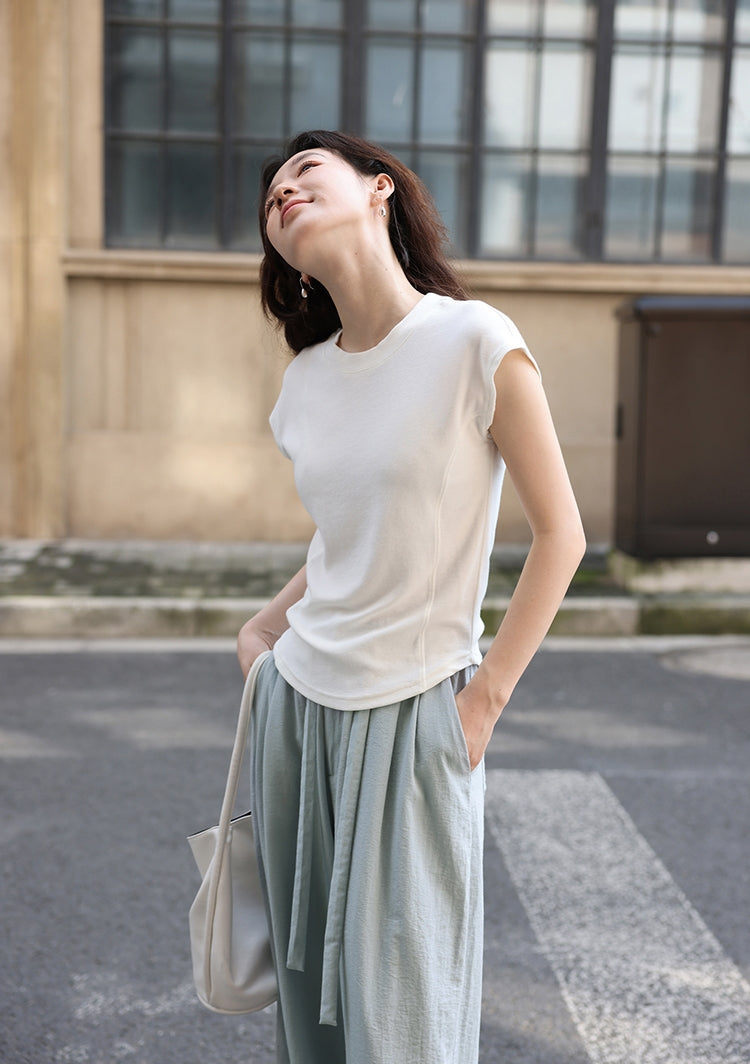 Bone-Line Slim Fit Round Neck Basic Short Sleeve Tee