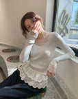 Delicate Lace Patchwork Fitted Knit Top