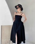 Linen Fabric Slip Dress Classic Little Black Dress