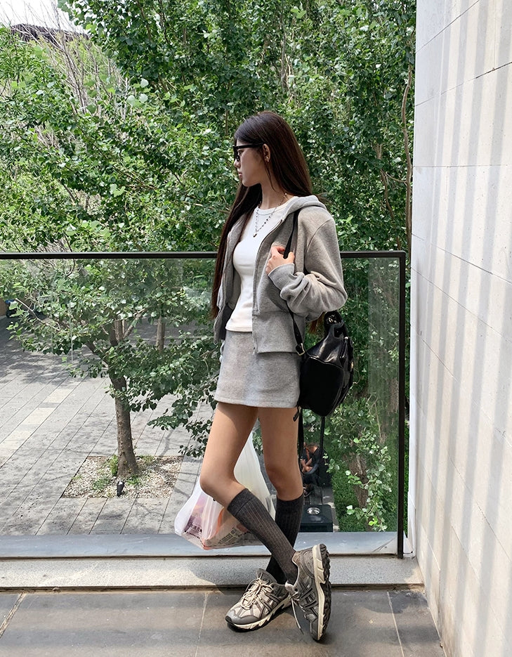 Grey Baseball Jacket + Hooded Sweatshirt 2-Piece Set