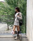 Grey Baseball Jacket + Hooded Sweatshirt 2-Piece Set