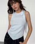 Side Bow Tie Lace-up Sleeveless Tencel Vest