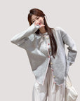 Light Grey Korean-Style Relaxed Knit Cardigan