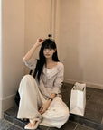 Snowflake Tencel Cotton Layered-Look Half-Placket Shirt+PANT