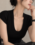 Minimalist Deep U-Neck Knit Top