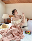 Satin Long Skirt + Line Neck Top