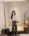 Starry Rhinestone Velvet Lined Wide-Leg Pants(Dark brown)