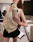 3D Camellia V-Neck Wool Blend Vest