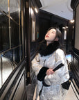 New Chinese Style Satin Embroidered Down Jacket (Without Fur Scarf)