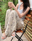 Summer Ink Print Wide-Leg Pants