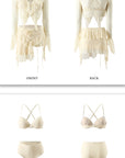 Lace Strap Plunge Swimsuit 4-Piece Set