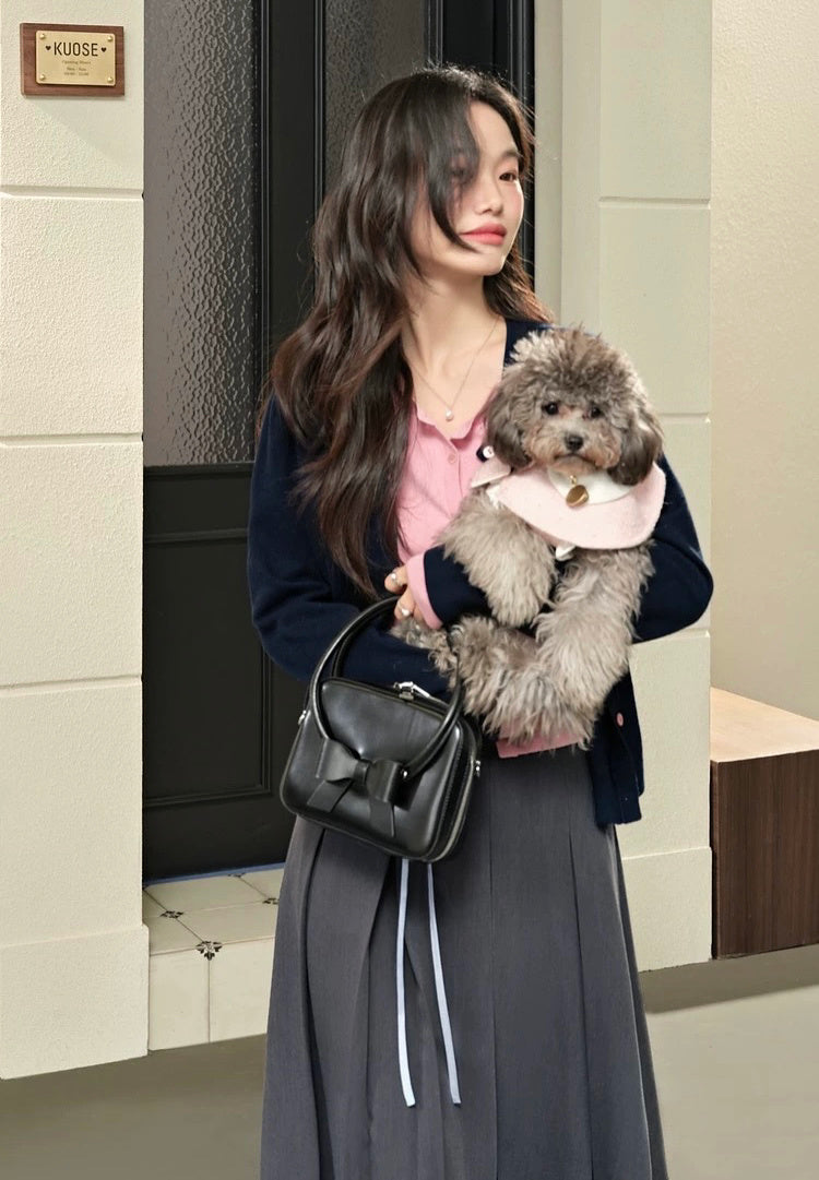 MIU-Style Wool-Blend Layered Knit Cardigan