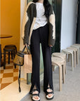 Mink Fleece Straight Slacks With a Slit