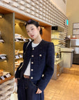 Korean-style short blue tweed jacket – youthful look
