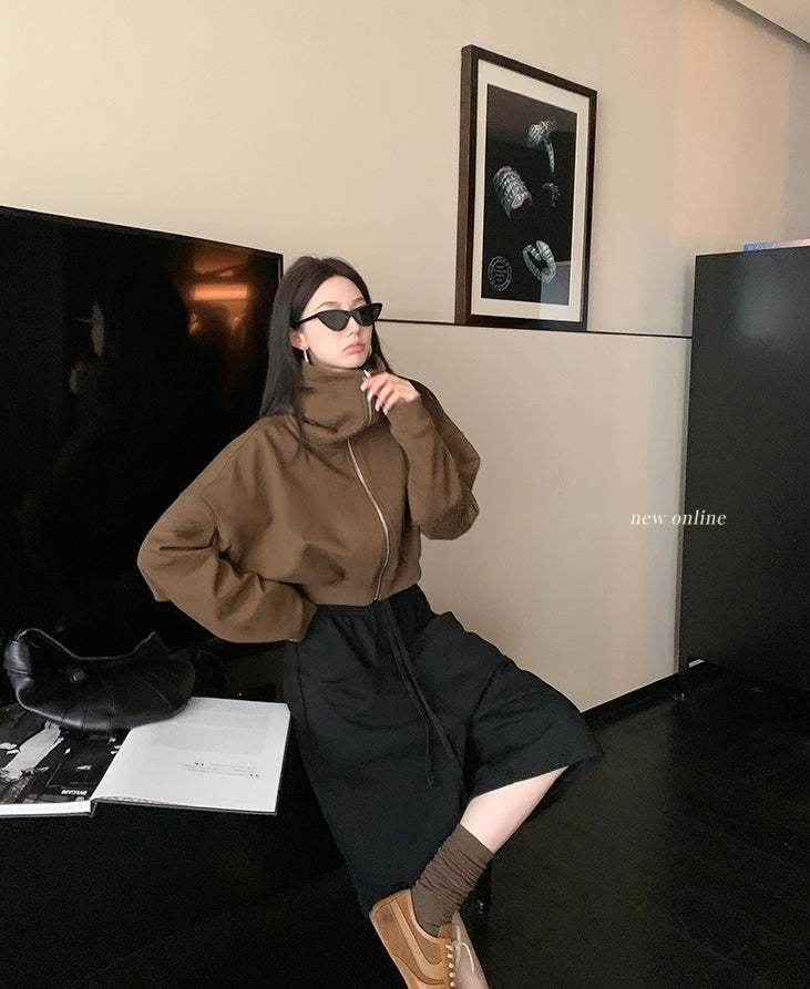 Molasses-Toned Hooded Zip-Up Sweatshirt